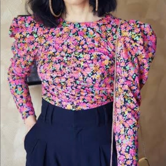 Zara Puff Sleeve Floral Long Sleeve Blouse - Picture 1 of 6